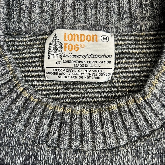 London Fog Unisex Vintage Sweater Gray Geometric Size Medium Wool blend - Picture 3 of 8